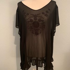 Torrid Embroidered Chiffon Ruffle Hem Pullover